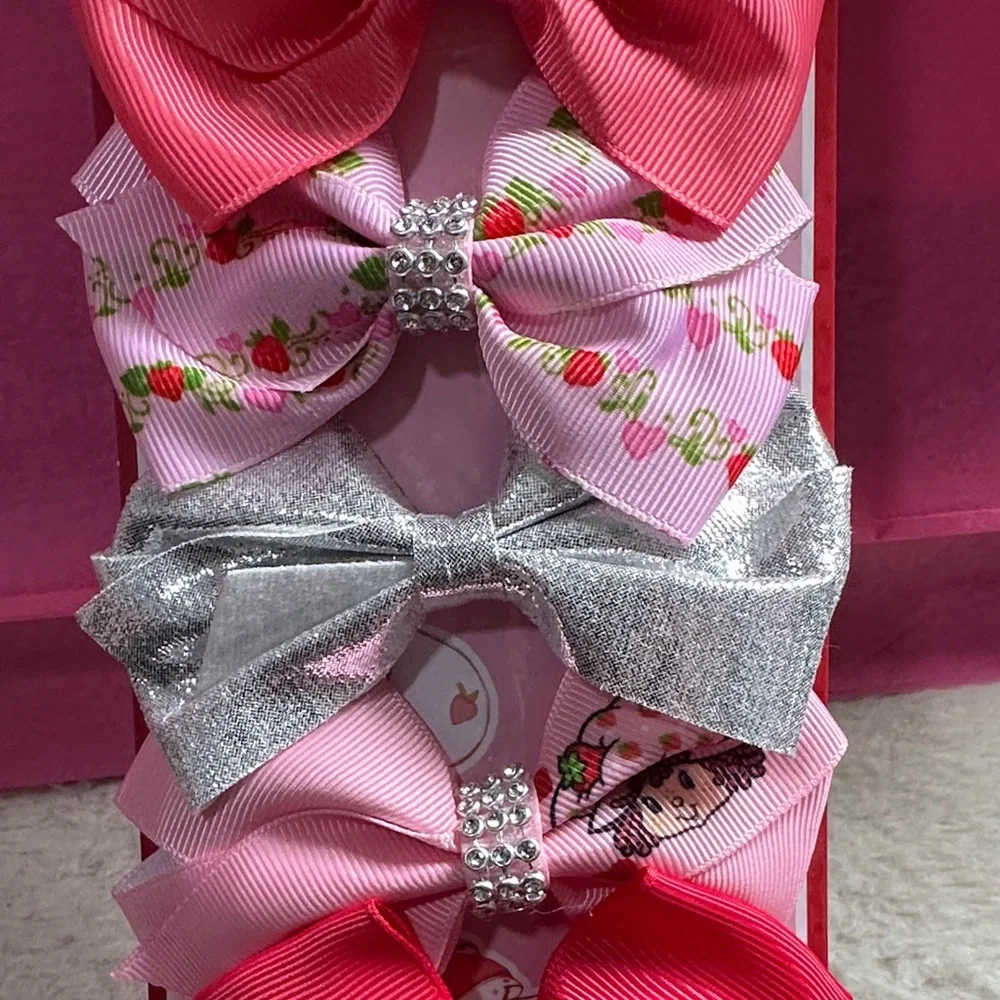 Strawberry‎ Shortcake Kids Hair Bow Collection - Red, Pink, Silver 7 bows 🎀